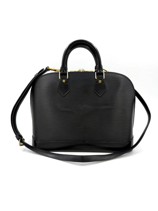 LOUIS VUITTON Alma PM Epi schwarz elegante Secondhand Designerhandtasche mit abnehmbarem Schulterriemen frontal