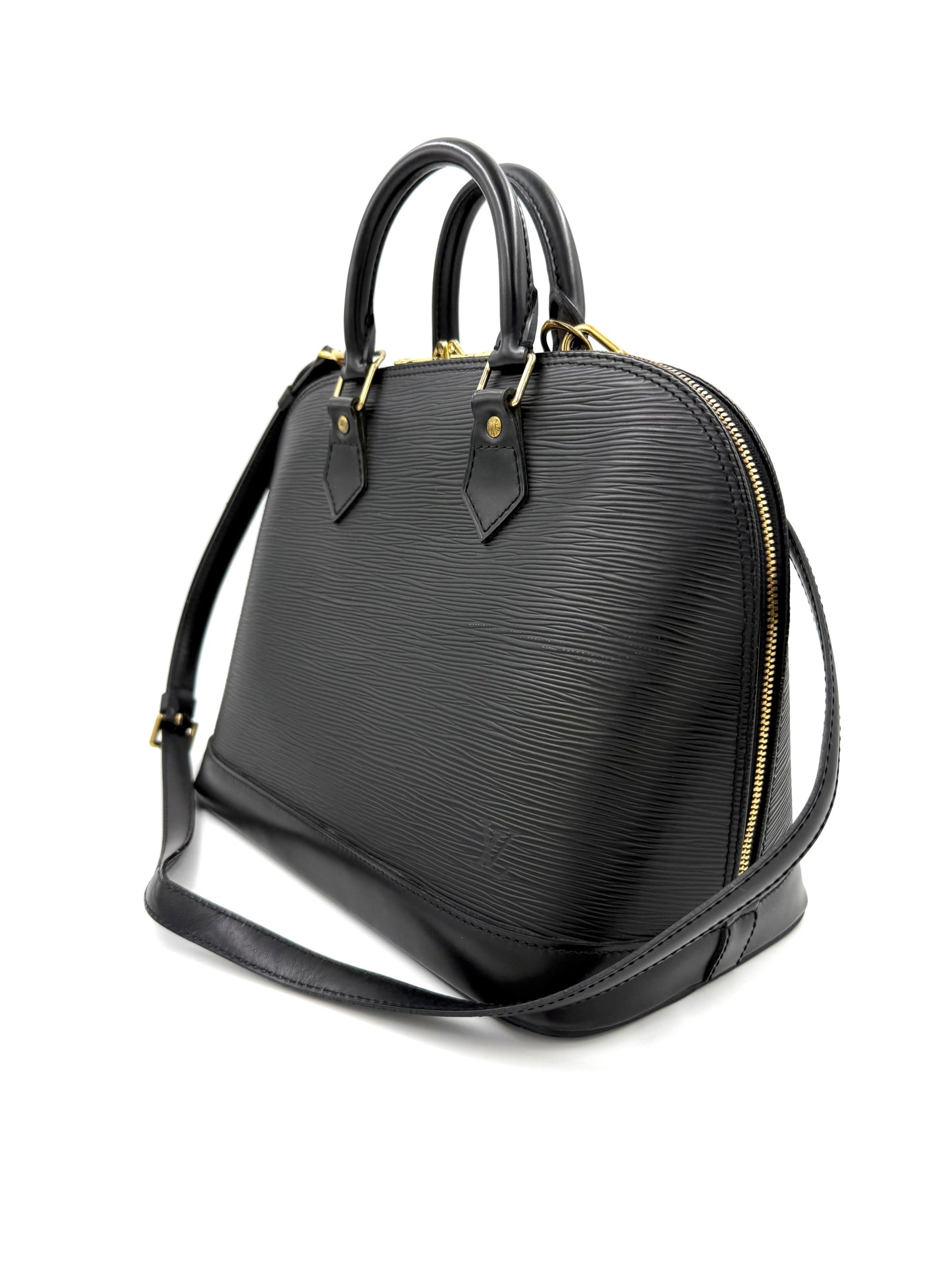 LOUIS VUITTON Alma PM Epi schwarz elegante Designer Handtasche aus strukturiertem Leder mit Trageriemen