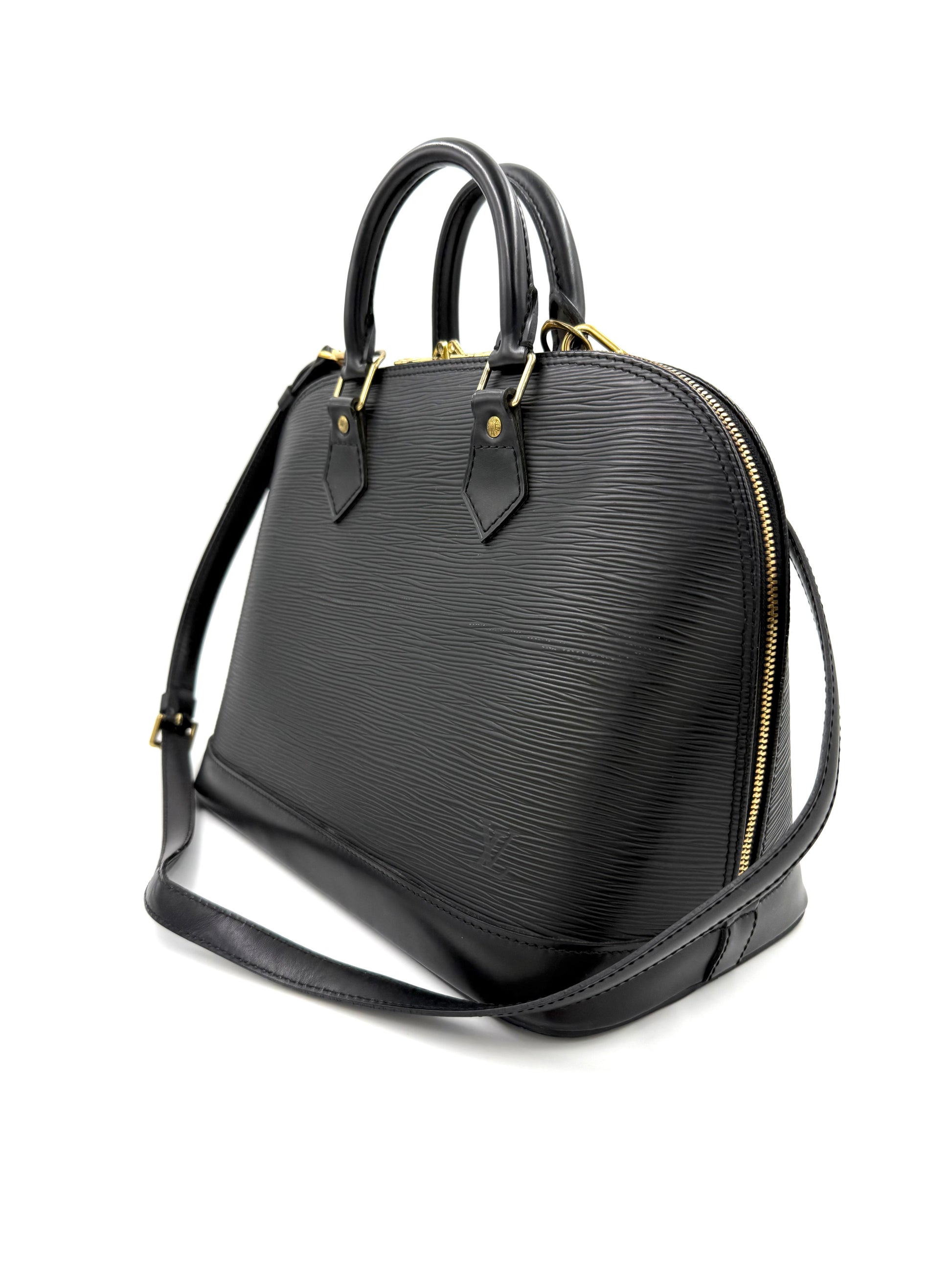 LOUIS VUITTON Alma PM Epi schwarz elegante Designer Handtasche aus strukturiertem Leder mit Trageriemen