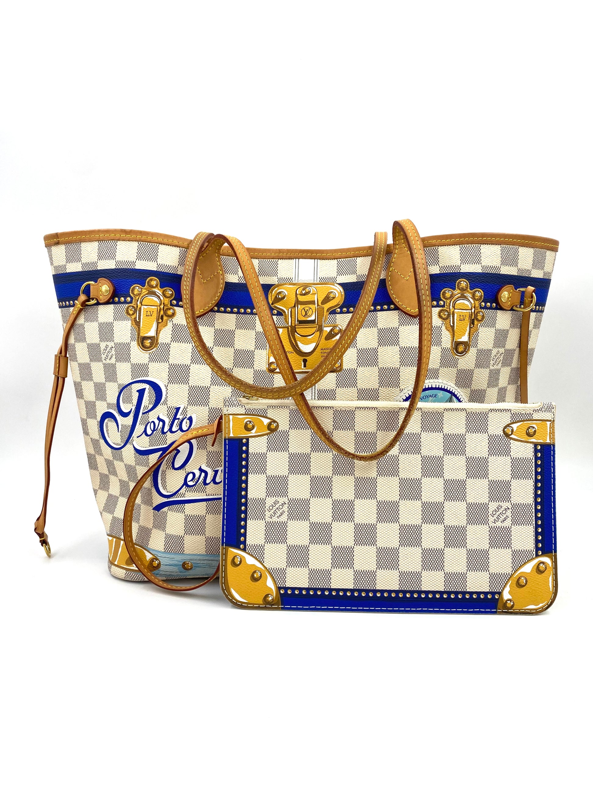 LOUIS VUITTON Neverfull MM Summer Trunks Porto Cervo Damier azur mit Pochette