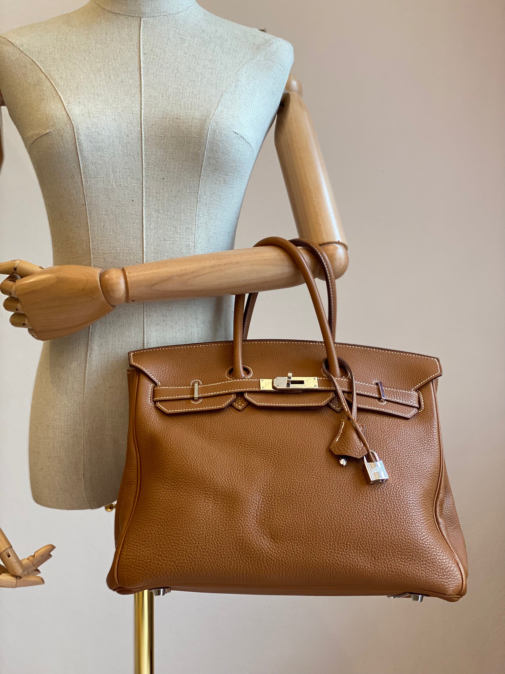 HERMES Birkin 35 Golden Togo Leather mit Palladium Hardware Clutch Macarons