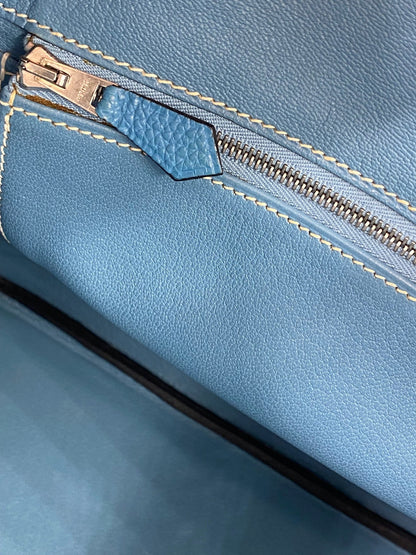 HERMÈS Birkin 35 Togo Blue Jean - Clutch & Macarons - E im Quadrat, 2001 - Clutch & Macarons - 