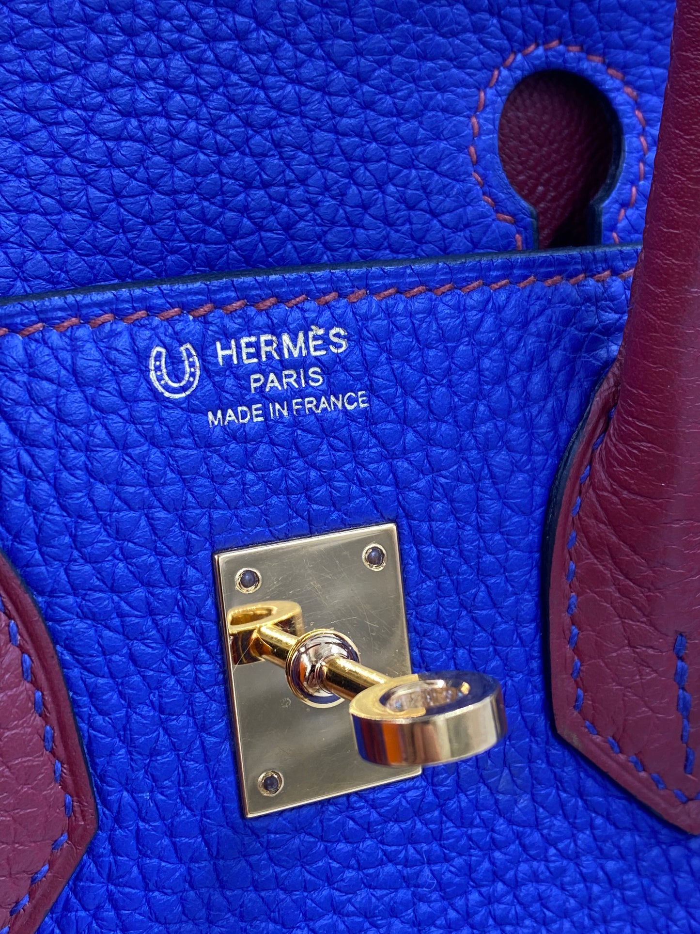 HERMÈS Birkin 25 Clemence Leder Electric Blue gold Hardware Fullset mit Original Rechnung