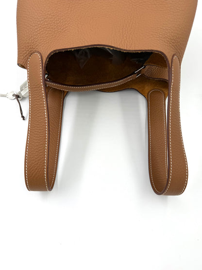 Hochwertige HERMÈS Picotin 26 Lock Clemence gold PHW Handtasche mit feiner Naht und weichem Ledergriff, innen sichtbar