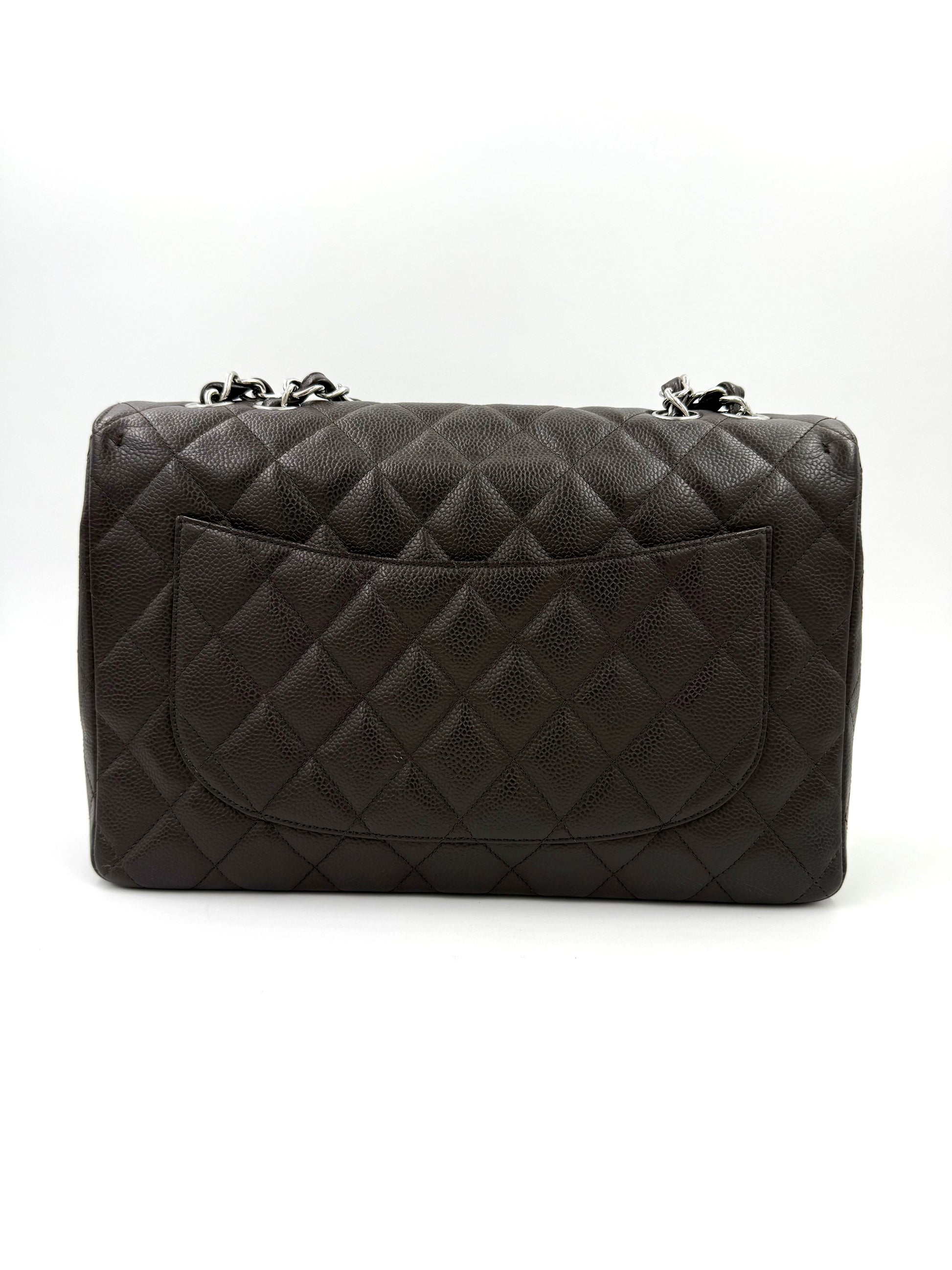 CHANEL Timeless Single Flap Jumbo Caviar dunkelbraun SHW, elegante Designer-Handtasche aus hochwertigem Leder, Secondhand-Qualität.