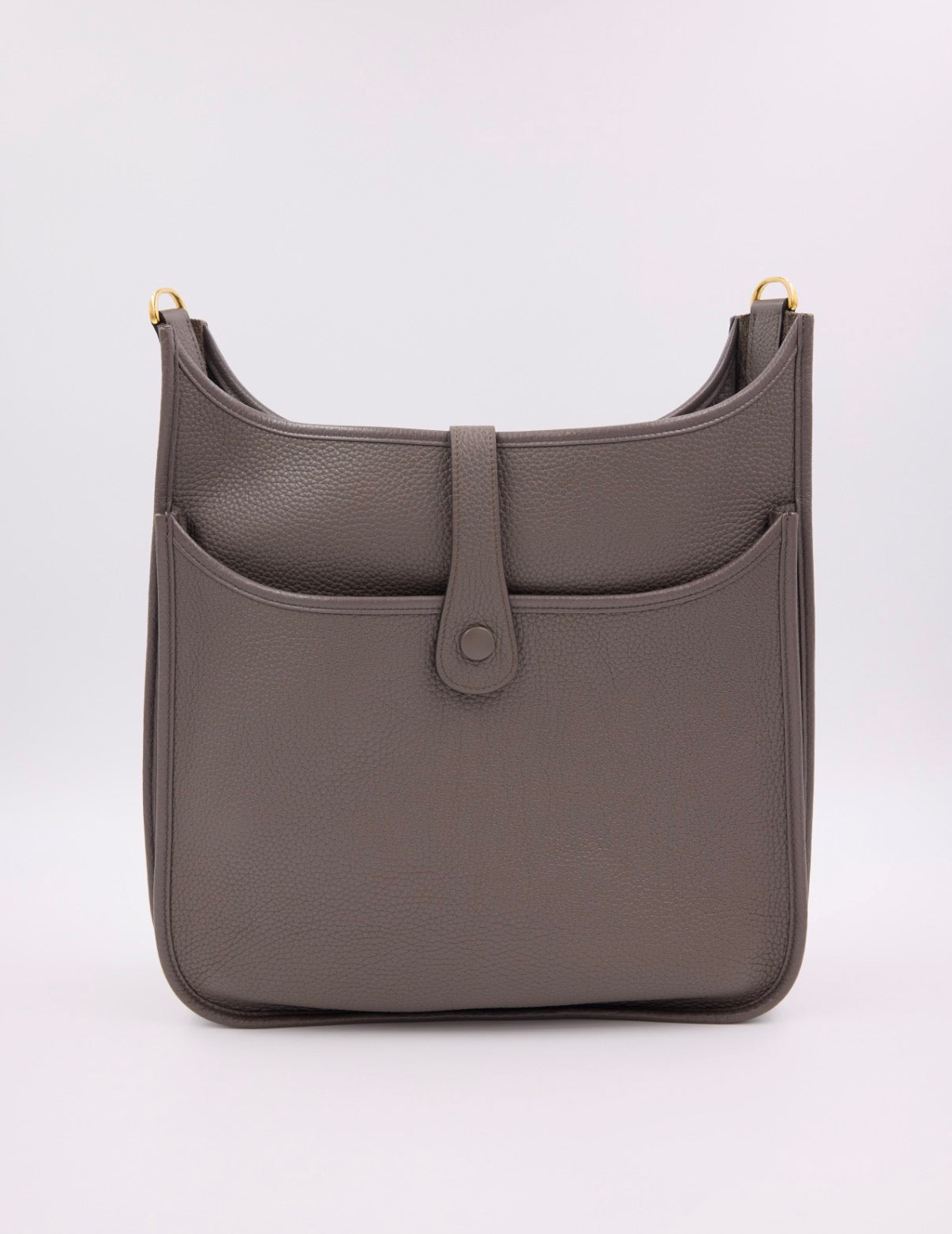 HERMÈS Evelyne 33 Clemence Etain GHW, graue Designerhandtasche aus zweiter Hand