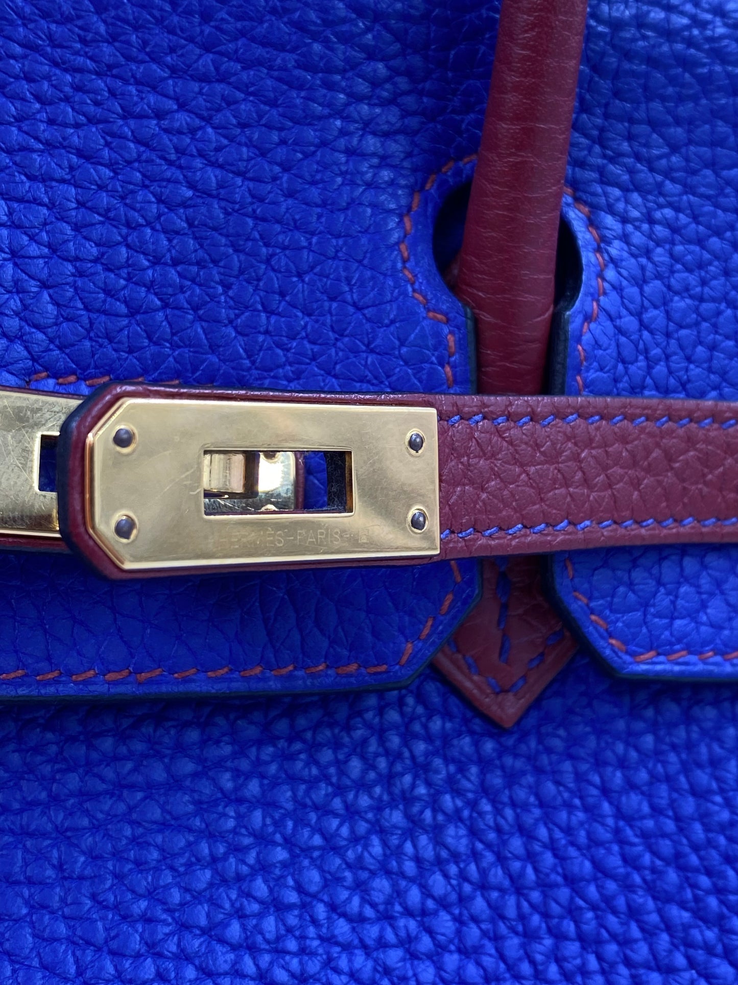 HERMÈS Birkin 25 Clemence Leder Electric Blue gold Hardware Fullset mit Original Rechnung
