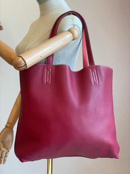 HERMÈS Shopper Double Sens 45 Sikkim Rose Sakura Clemence Rouge Pivoine