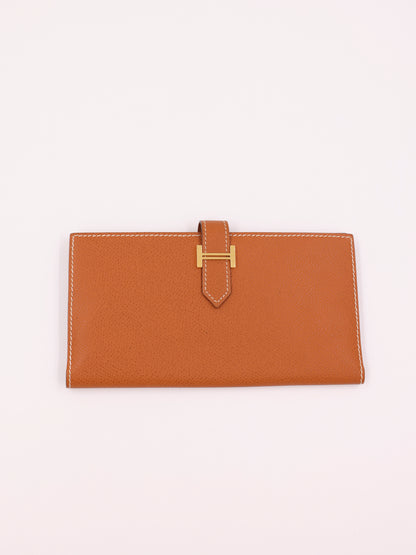 HERMÈS Béarn Wallet gold Courchevel GHW