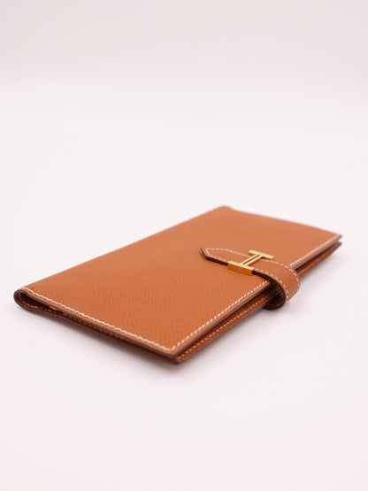HERMÈS Béarn Wallet gold Courchevel GHW