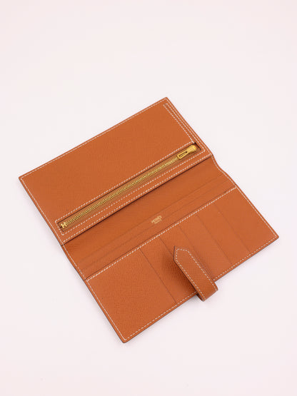 HERMÈS Béarn Wallet gold Courchevel GHW