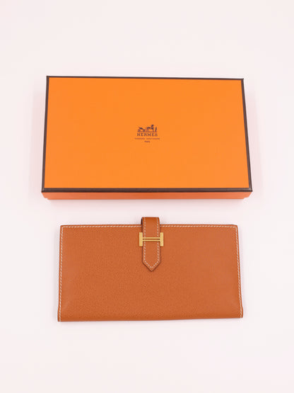 HERMÈS Béarn Wallet gold Courchevel GHW