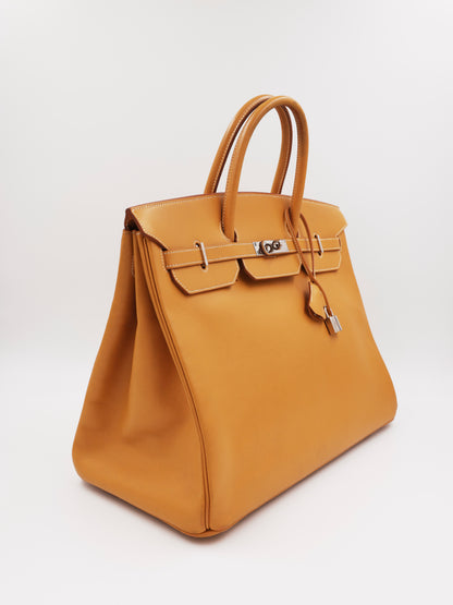 HERMÈS Birkin 40 Swift beige PHW luxuriöse Designerhandtasche aus authentischem Secondhand-Luxussegment