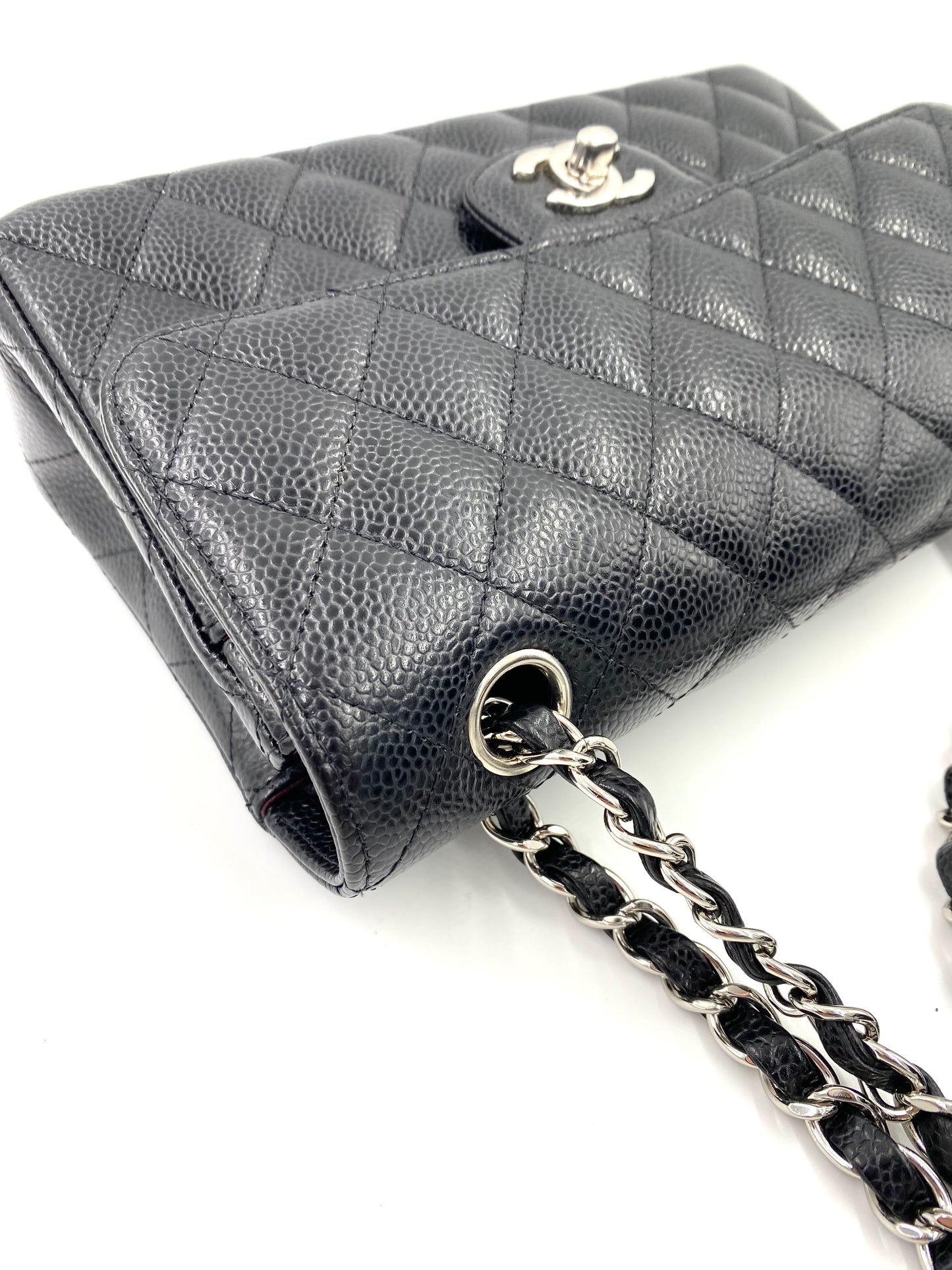 CHANEL Timeless Classic Double Flap Bag small schwarz Caviarleder silberne Hardware