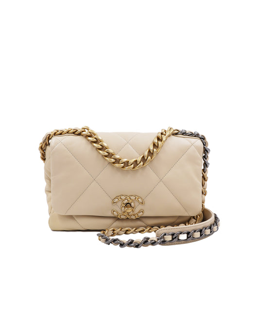 CHANEL 19 small beige GHW