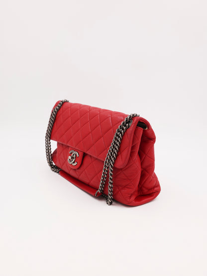 CHANEL Single Flap Jumbo Rue Cambon rot SHW rote gesteppte Designerhandtasche aus zweiter Hand