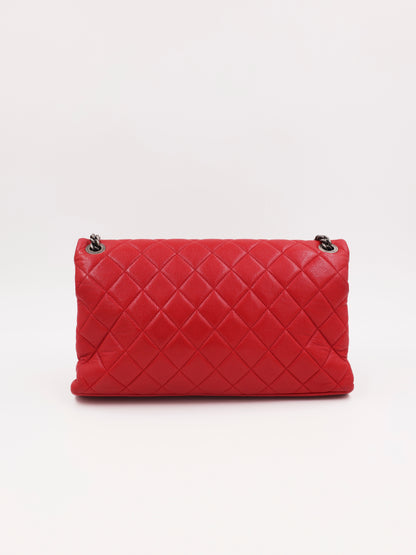 CHANEL Single Flap Jumbo Rue Cambon rot SHW rote gesteppte Handtasche mit silberfarbenen Details