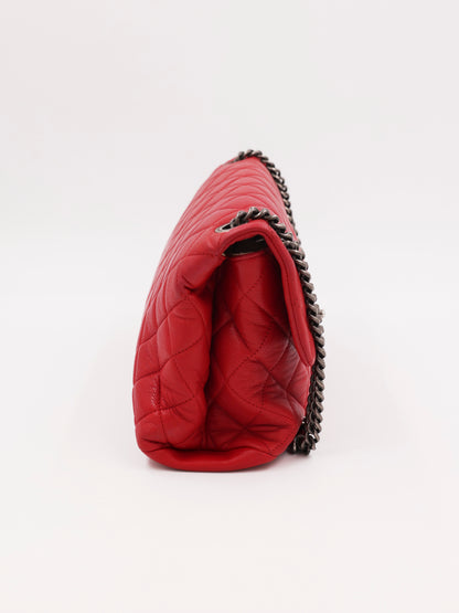 CHANEL Single Flap Jumbo Rue Cambon rot SHW, rote Designerhandtasche aus zweiter Hand, Seitenansicht