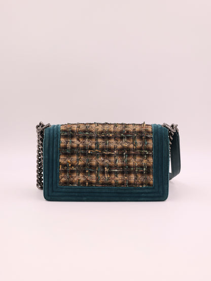 CHANEL Boy Bag Medium Tweed grün SHW