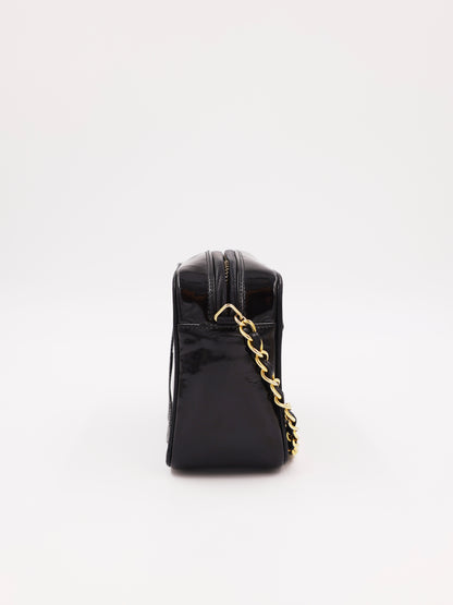 CHANEL Camera Bag schwarz GHW, schwarze Handtasche mit goldfarbener Kette