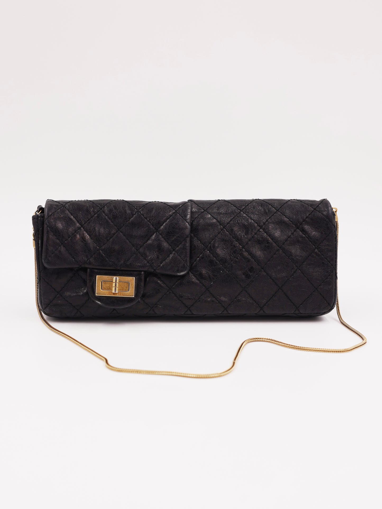 CHANEL 2.55 Double Face Flap schwarz GHW, schwarze Designerhandtasche mit goldener Kette