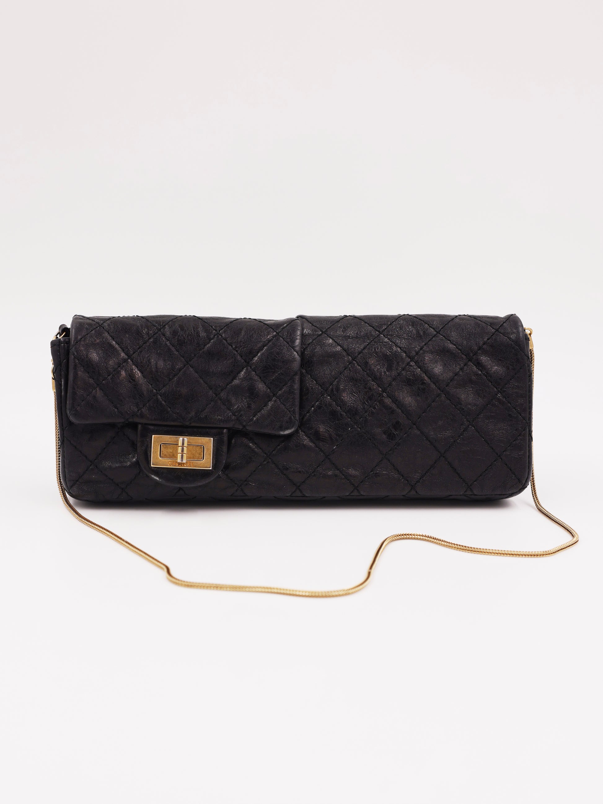 CHANEL 2.55 Double Face Flap schwarz GHW, schwarze Designerhandtasche mit goldener Kette