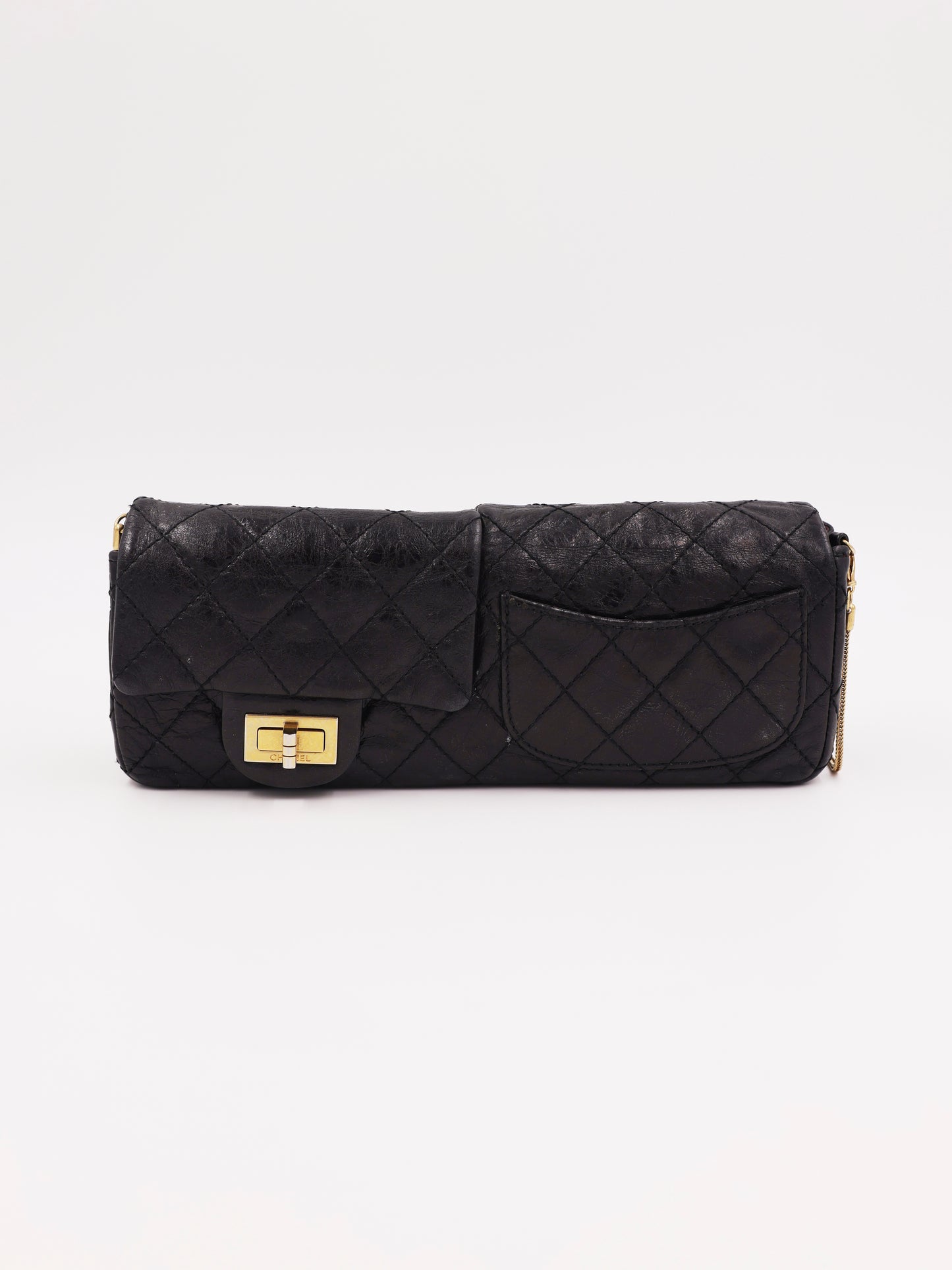 CHANEL 2.55 Double Face Flap schwarz GHW, schwarze gesteppte Handtasche mit goldfarbenem Verschluss