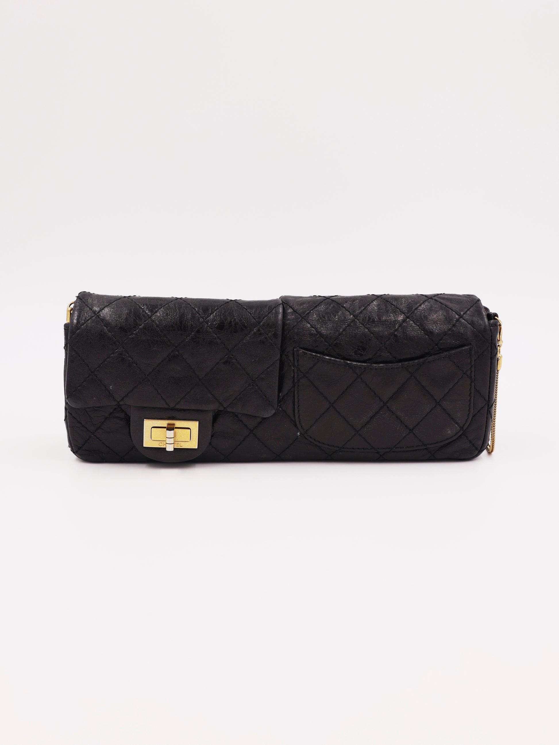 CHANEL 2.55 Double Face Flap schwarz GHW, schwarze gesteppte Handtasche mit goldfarbenem Verschluss