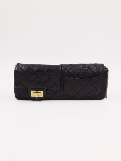 CHANEL 2.55 Double Face Flap schwarz GHW, schwarze gesteppte Handtasche mit goldfarbenem Verschluss