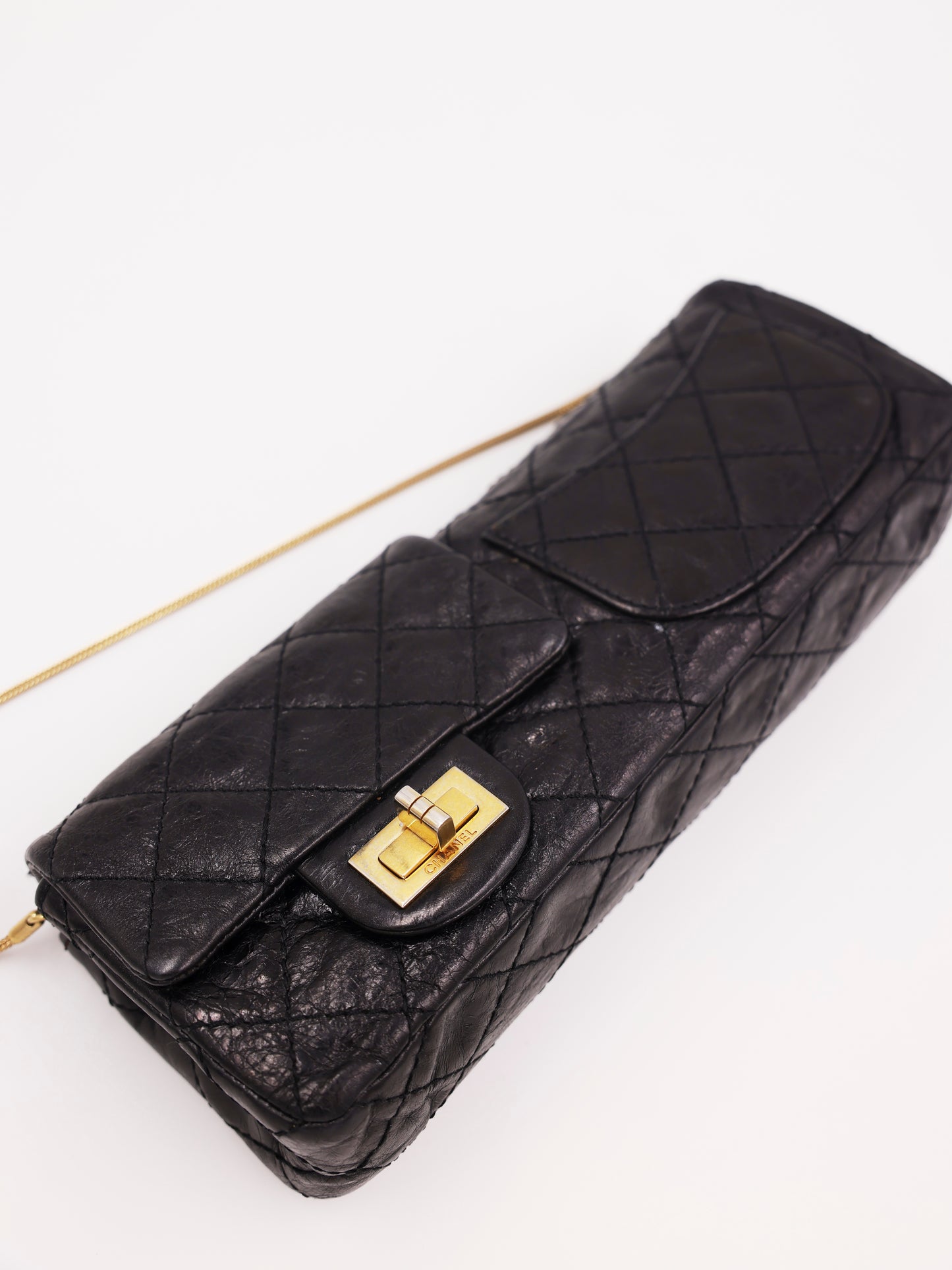 CHANEL 2.55 Double Face Flap schwarz GHW schwarze Designerhandtasche aus Leder mit goldfarbenem Verschluss