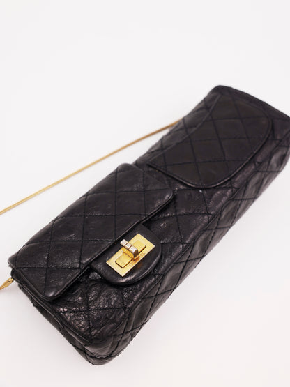 CHANEL 2.55 Double Face Flap schwarz GHW schwarze Designerhandtasche aus Leder mit goldfarbenem Verschluss