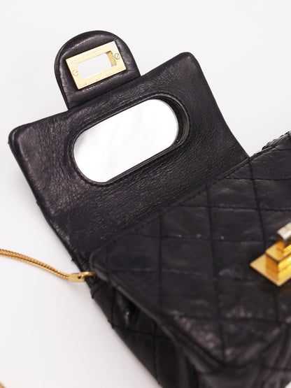 CHANEL 2.55 Double Face Flap schwarz GHW schwarze gesteppte Handtasche mit goldfarbenen Details