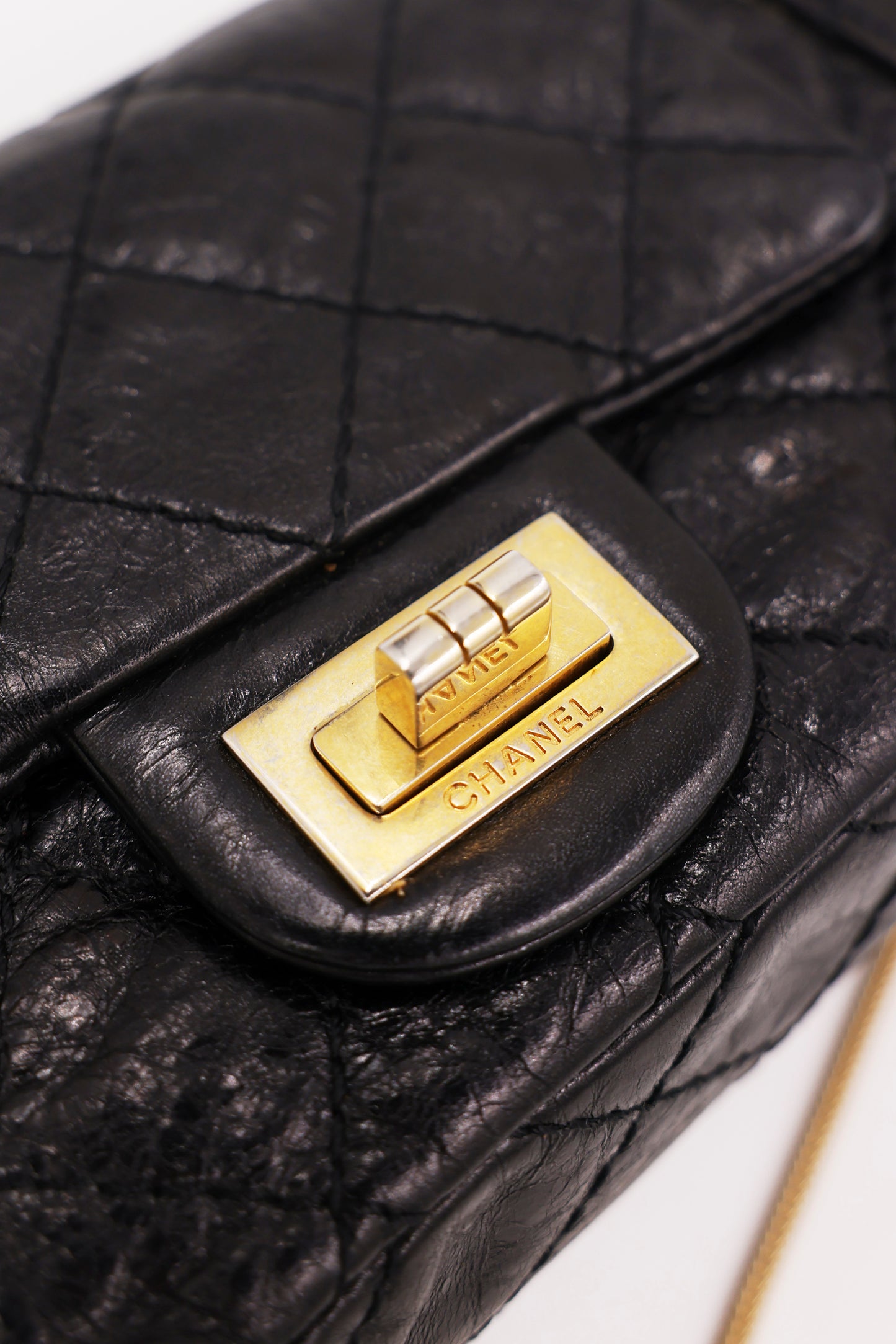CHANEL 2.55 Double Face Flap schwarz GHW, schwarze gesteppte Handtasche mit goldfarbenem Verschluss