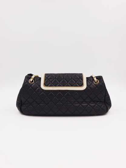 CHANEL 2.55 East West Flap Bag schwarz GHW schwarze gesteppte Designerhandtasche mit goldfarbenen Details