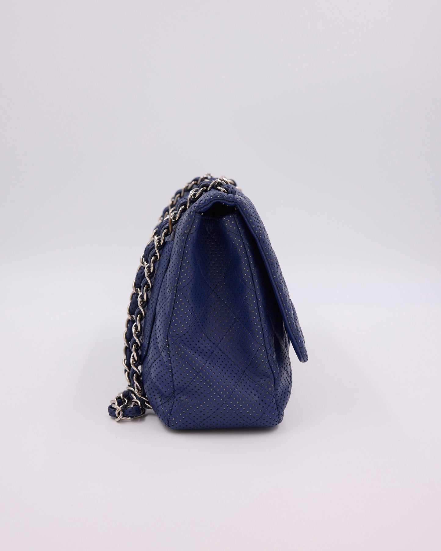 CHANEL Classic Single Flap Perforated blau SHW blaue Designerhandtasche mit Kettenriemen