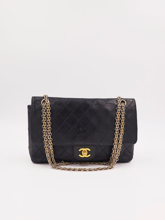 CHANEL Timeless Double Flap medium schwarz GHW schwarze Designerhandtasche mit goldfarbener Kette