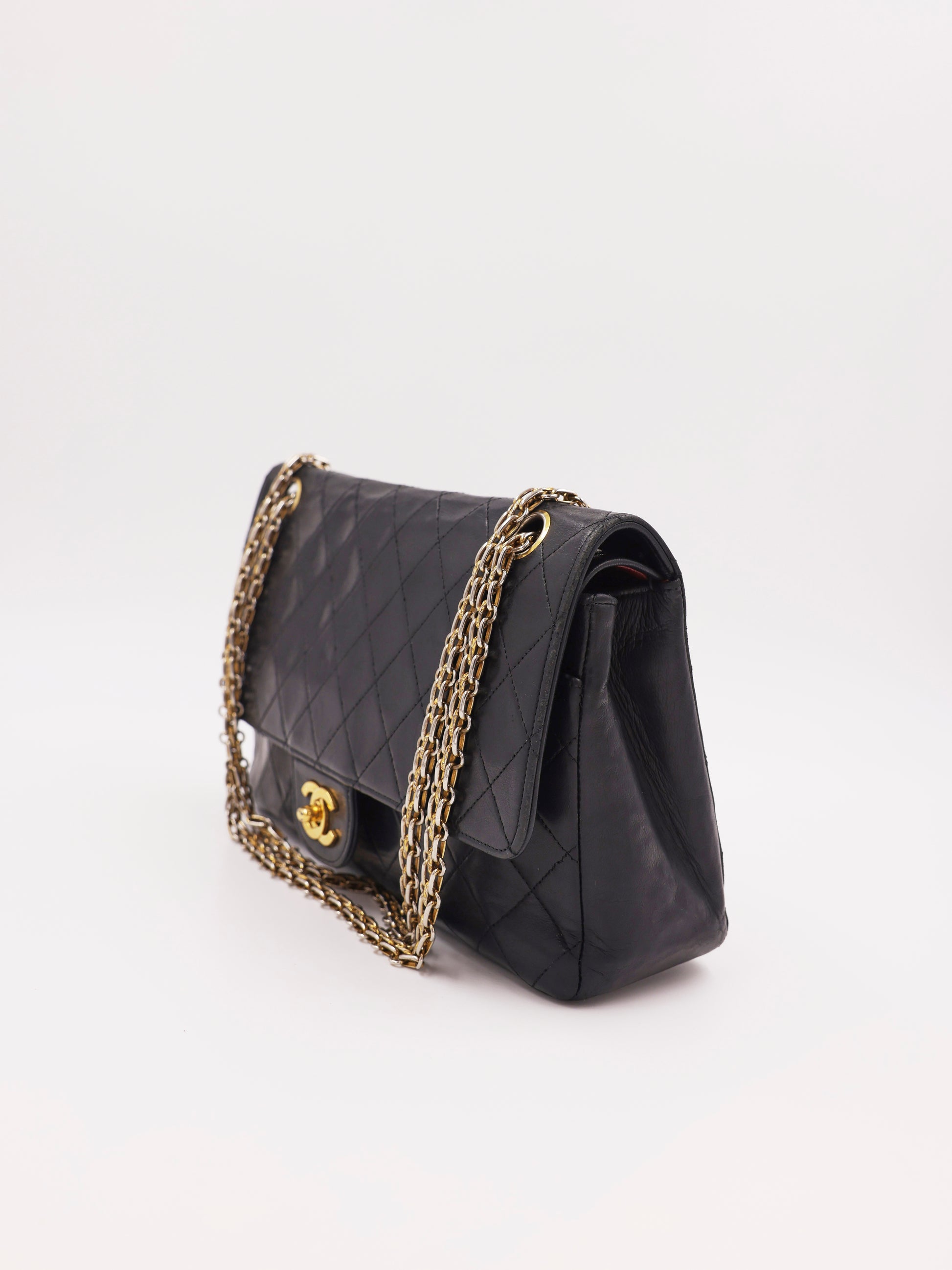 CHANEL Timeless Double Flap medium schwarz GHW schwarze Designerhandtasche mit goldener Kette