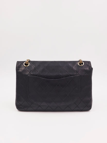 CHANEL Timeless Double Flap medium schwarz GHW schwarze Designerhandtasche aus zweiter Hand mit goldfarbener Hardware