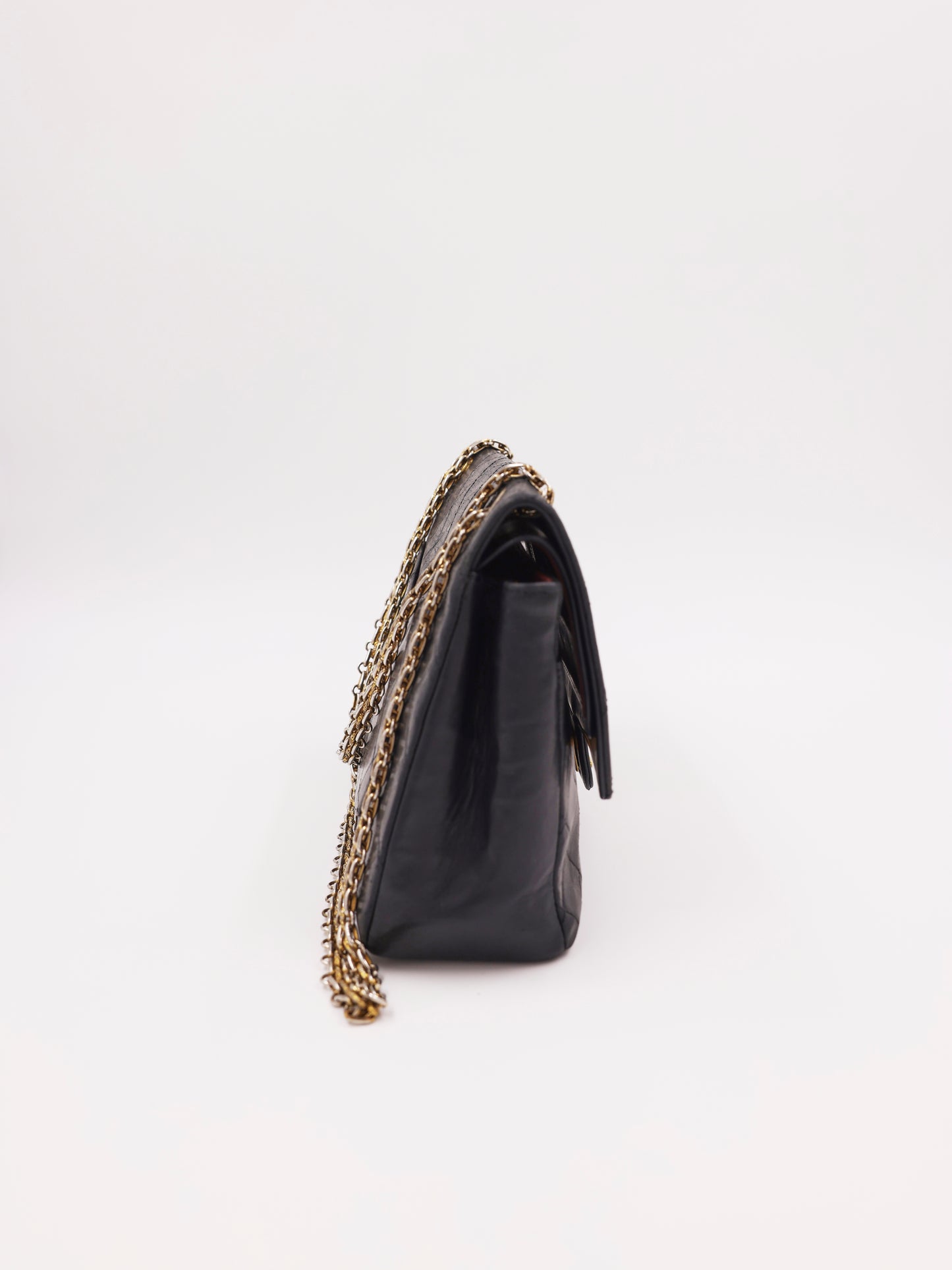 CHANEL Timeless Double Flap medium schwarz GHW schwarze Designerhandtasche mit goldener Kette