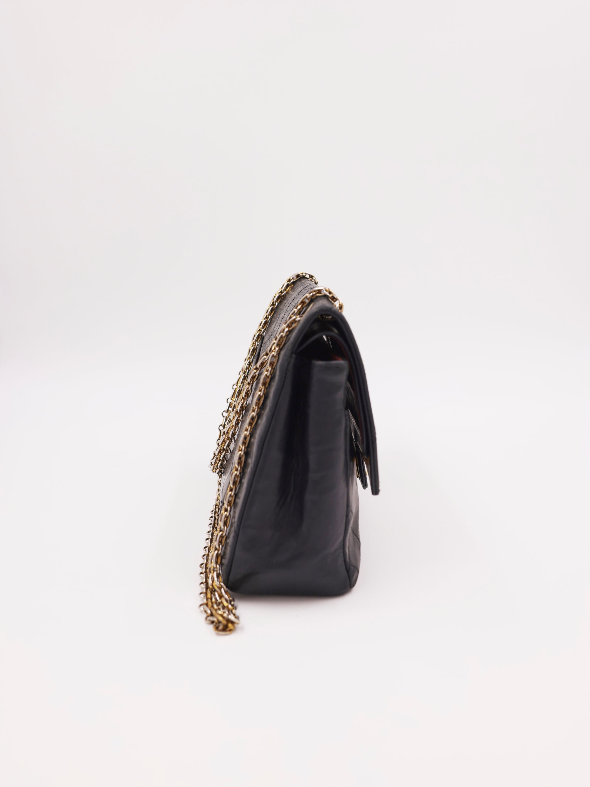 CHANEL Timeless Double Flap medium schwarz GHW schwarze Designerhandtasche mit goldener Kette