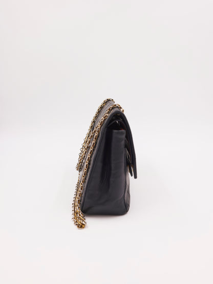 CHANEL Timeless Double Flap medium schwarz GHW schwarze Designerhandtasche mit goldener Kette