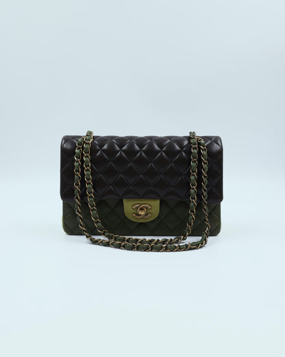 CHANEL Timeless Double Flap Medium Grün GHW gesteppte Designerhandtasche mit Kettenriemen