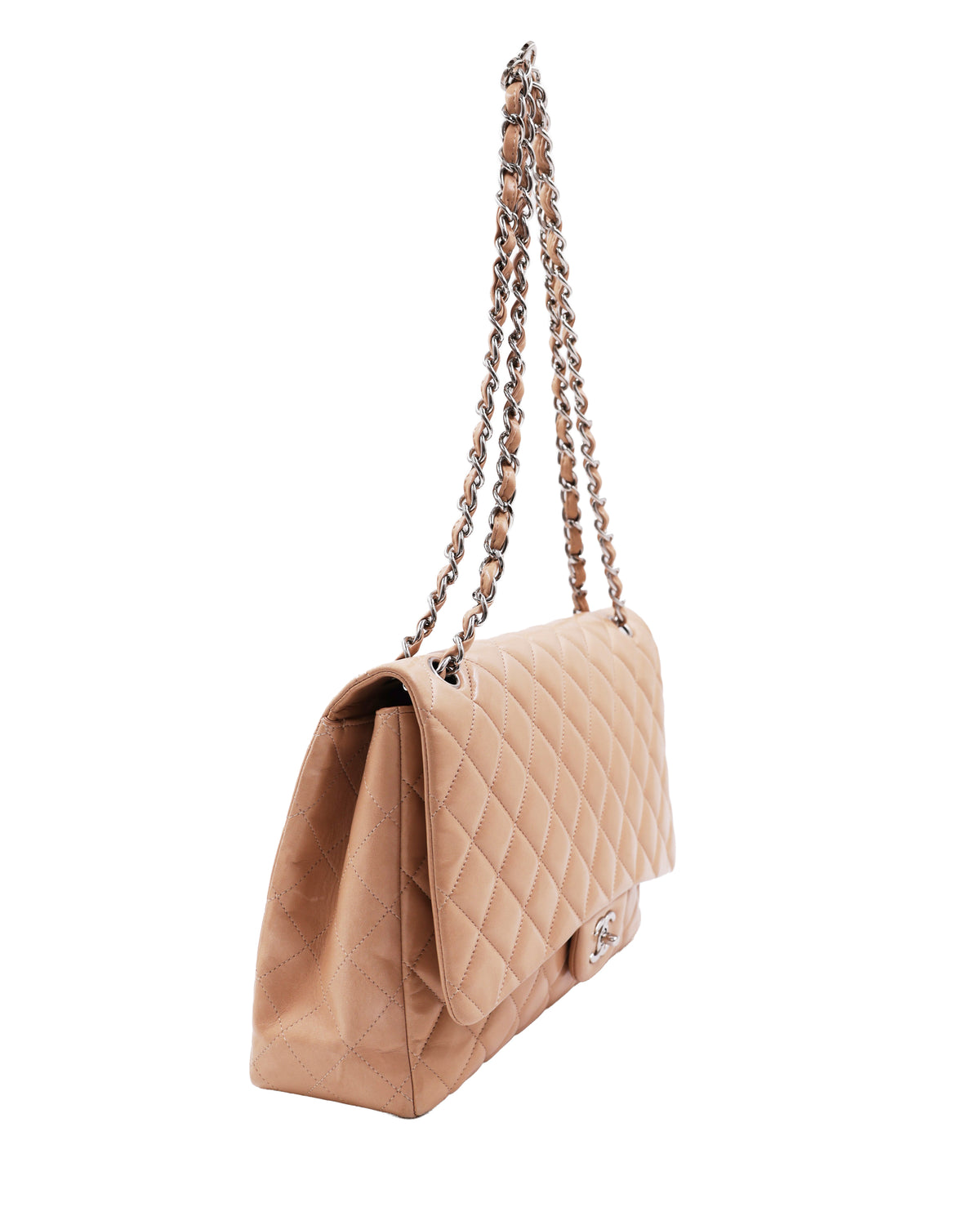 CHANEL Timeless Single Flap Maxi beige SHW beige Designerhandtasche mit Kettenriemen