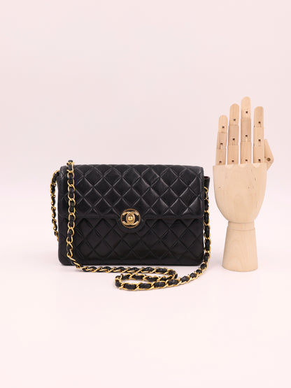 CHANEL Single Flap Lammleder schwarz GHW