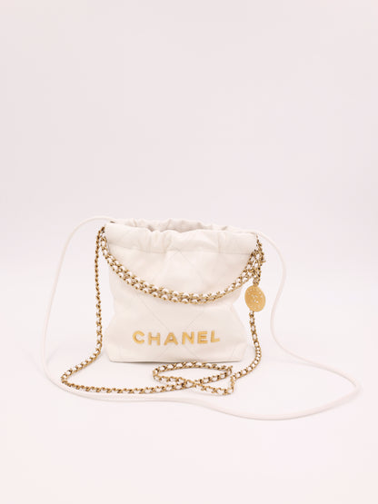 Chanel 22 Mini Leder weiß GHW