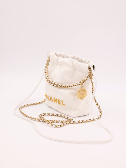 Chanel 22 Mini Leder weiß GHW