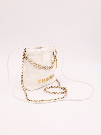 Chanel 22 Mini Leder weiß GHW