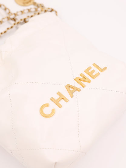 Chanel 22 Mini Leder weiß GHW