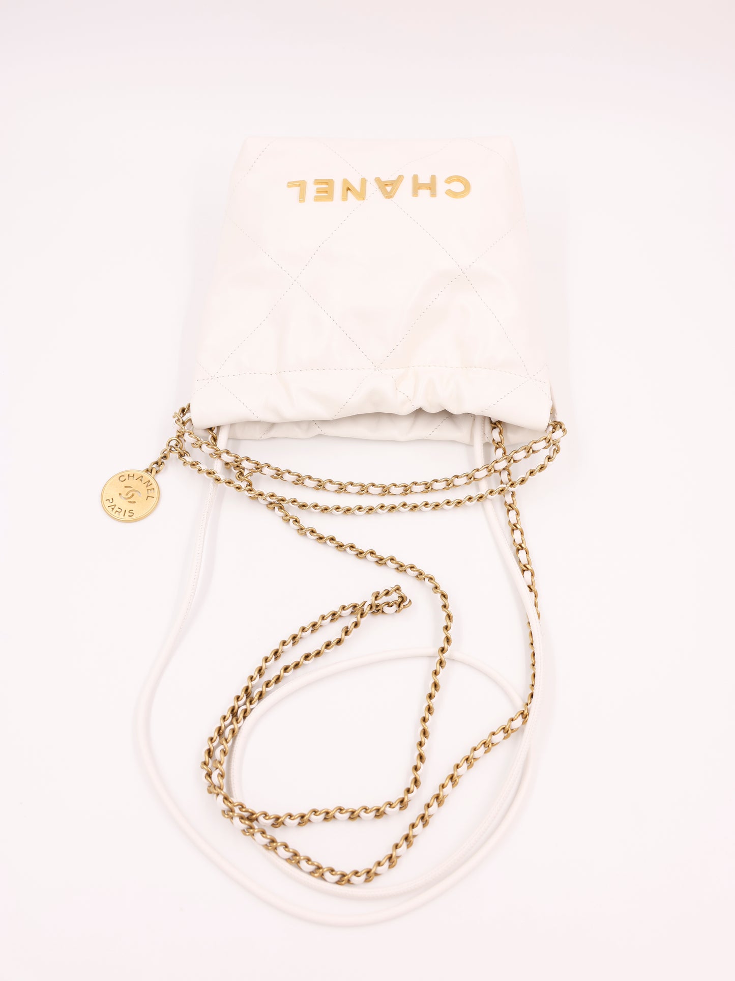 Chanel 22 Mini Leder weiß GHW