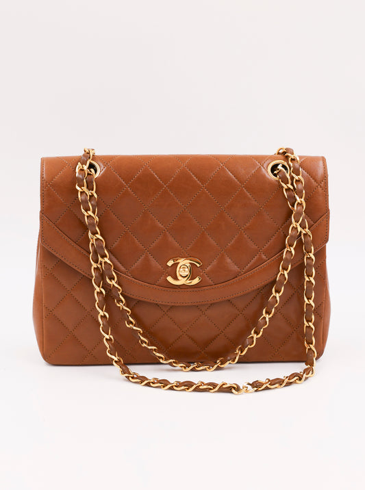 CHANEL Halfmoon Single Flap cognac GHW